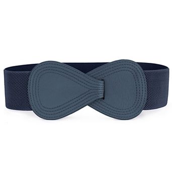 Women's Interlocked 8-Shaped Buckle Faux Leather Elastic Belt Fit Waist Girth 25"-37"