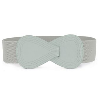 Women's Interlocked 8-Shaped Buckle Faux Leather Elastic Belt Fit Waist Girth 25"-37"