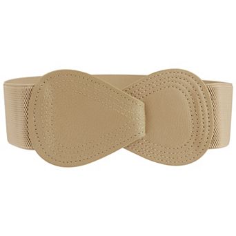 Women's Interlocked 8-Shaped Buckle Faux Leather Elastic Belt Fit Waist Girth 25"-37"