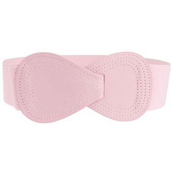 Women's Interlocked 8-Shaped Buckle Faux Leather Elastic Belt Fit Waist Girth 37"-49"
