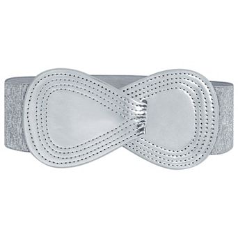 Women's Interlocked 8-Shaped Buckle Faux Leather Elastic Belt Fit Waist Girth 37"-49"
