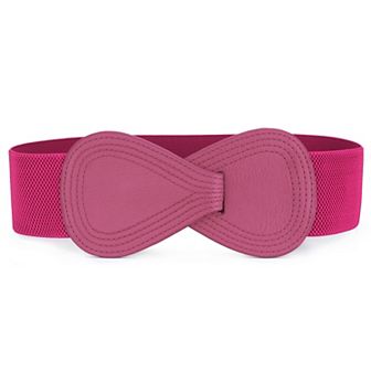 Women's Interlocked 8-Shaped Buckle Faux Leather Elastic Belt Fit Waist Girth 25"-37"