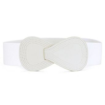 Women's Interlocked 8-Shaped Buckle Faux Leather Elastic Belt Fit Waist Girth 25"-37"