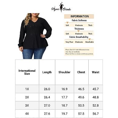 Plus Size Tunic Tops For Women V Neck Long Sleeve Hollowed T-shirt Blouse Tunic Tops 2023