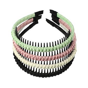 4 pc Teeth Comb Headband Tooth Comb Hair Hoop Pink Black Light Green Beige