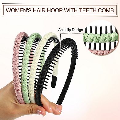 4pcs Teeth Comb Headband Tooth Comb Hair Hoop Pink Black Light Green Beige