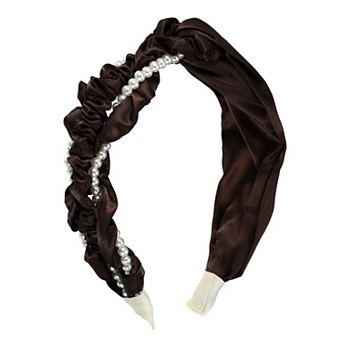 Women Knotted Headban Faux Pearl Beaded Headband Wide Head Bands