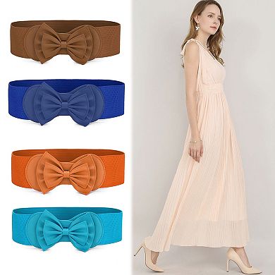 Women's Bowtie Ornament Press Stud Button Cinch Belt One Size