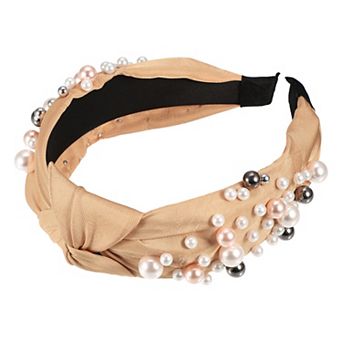 Women Knotted Headbands Wide Faux Pearl Bead Headband Hair Accessories