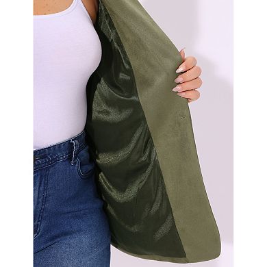 Faux Suede Jacket for Women Plus Size Lapel Work Casual Blazer Jackets
