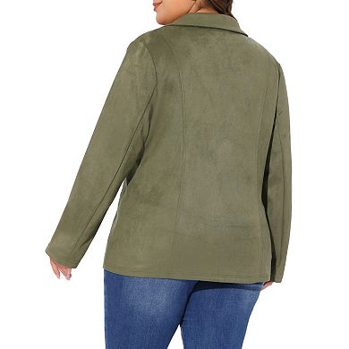Faux Suede Jacket for Women Plus Size Lapel Work Casual Blazer Jackets