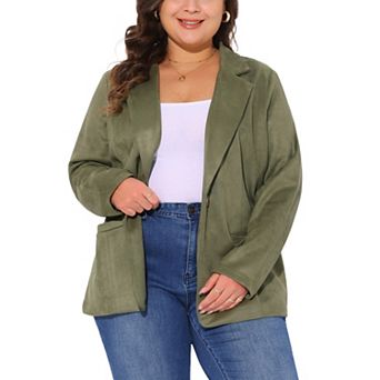 Faux Suede Jacket for Women Plus Size Lapel Work Casual Blazer Jackets