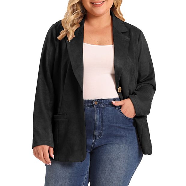 Faux Suede Jacket For Women Plus Size Lapel Work Casual Blazer Jackets