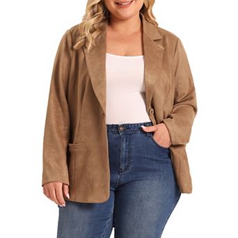 Faux Suede Jacket for Women Plus Size Lapel Work Casual Blazer Jackets