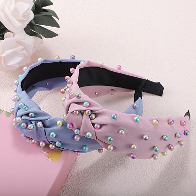 2 Pcs Women' Colorful Bead Knotted Headband For Women 1.57" Wide
