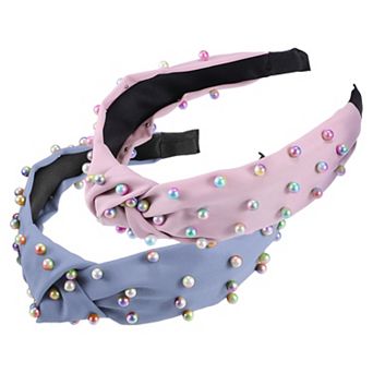 2 pc Women' Colorful Bead Knotted Headband For Women 1.57" Wide