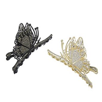2 pc Butterfly Metal Hair Clip Non-slip Hair Claw For Women Gold Tone Black