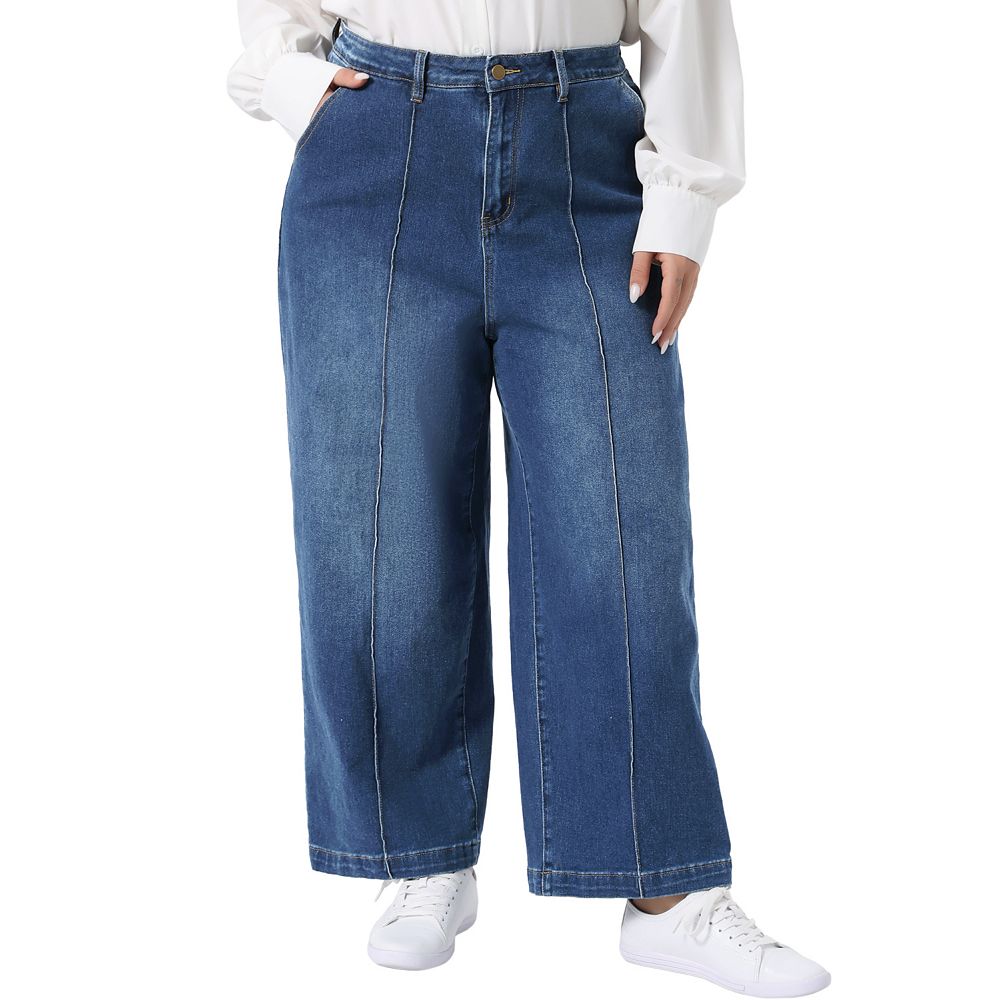 Plus Size Jeans For Women Wide Leg Baggy Washed Stretch With