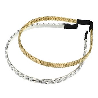 2 pc Twisted Link Chain Shape Metal Mesh Headband Gold Tone Silver Tone 4.92"