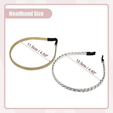 2pcs Twisted Link Chain Shape Metal Mesh Headband Gold Tone Silver Tone 4.92"