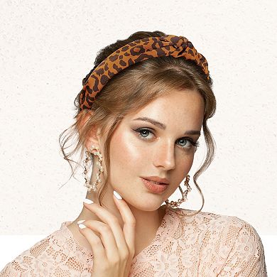 Leopard Pattern Headband Women Elastic Knotted Headbands Accessories Orange
