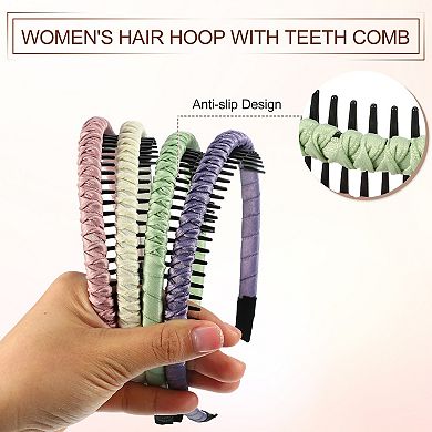 4pcs Teeth Comb Headband Tooth Comb Hair Hoop Pink Purple Light Green Beige