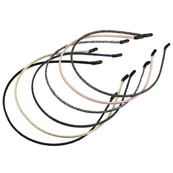 6 pc Fashion Design Thin Cloth Headbands Gold Tone Coffee Pink Black 4.72"