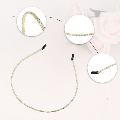 6 Pcs Fashion Design Thin Cloth Headbands Gold Tone Coffee Pink Black 4.72"