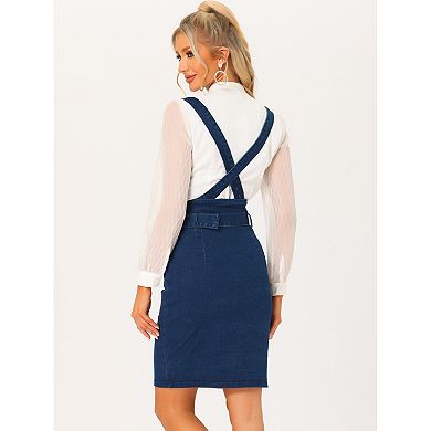 Suspender Skirt For Women High Waist Button Front Pencil Bodycon Skirts With Belt