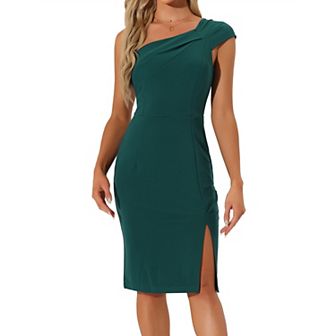 One Shoulder Sleeveless Dresses For Women Cap Sleeve Slit Hem Fashion Sheath Bodycon Dress