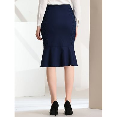 Women's Ruffle Lace A-line Pencil High Waist Flare Midi Skirt
