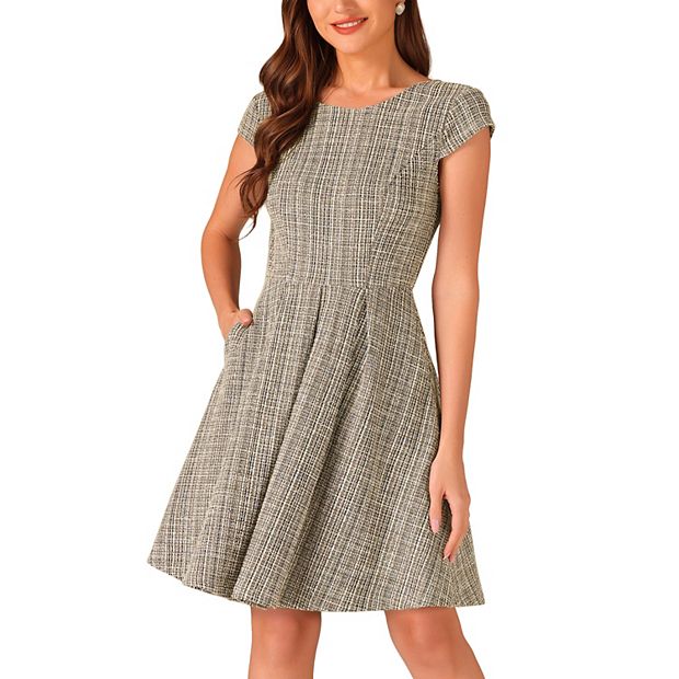 open lace back dress French Tweed Pleated Short Dress Violet – House of Barretti main image 0