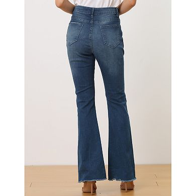 Women's Bell Bottom Jeans High Waist Button Up Ripped Flare Jeans Fitted Denim Pants