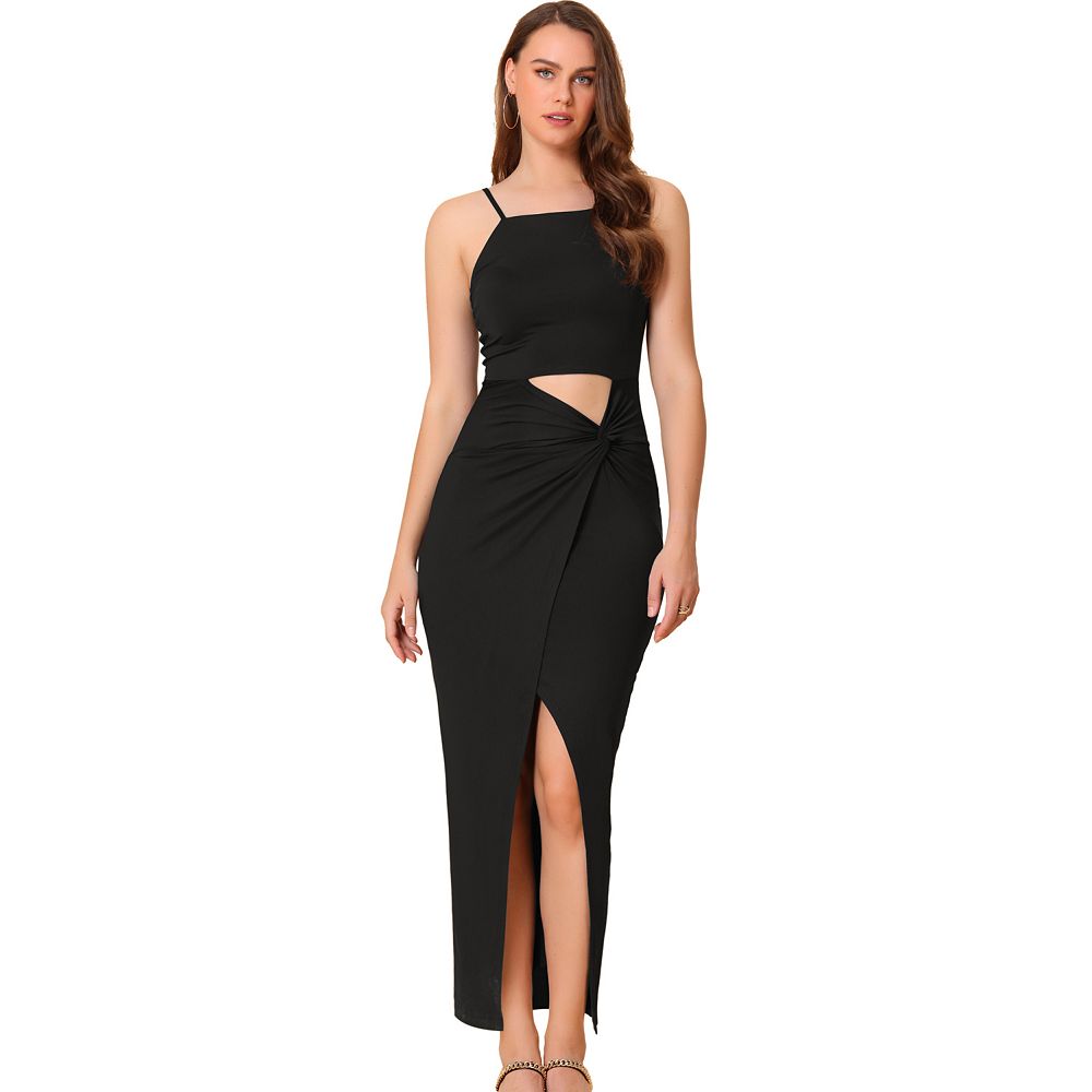 Women’s Corset Cocktail Maxi Dress with Spaghetti Strap and Split