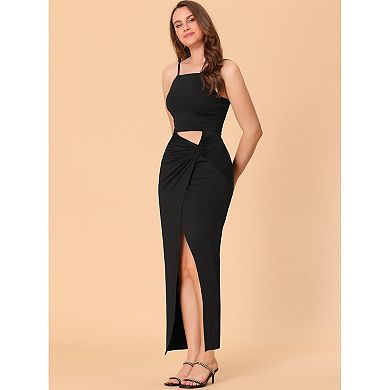 Sequin Mesh Spaghetti Strap Cut Out Split Maxi Dress
