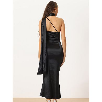 Elegant Satin Dress For Women Sexy One Shoulder Backless Bridesmaid Cocktail Party Maxi Dress