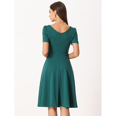 Square Neck Vintage Dress For Women Short Sleeve High Waist Elegant Dresses