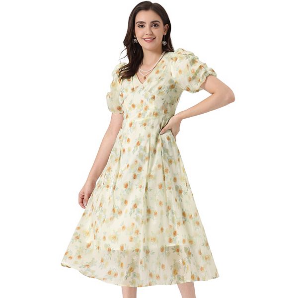 Floral Print Cinched Waist Knee-Length Dress