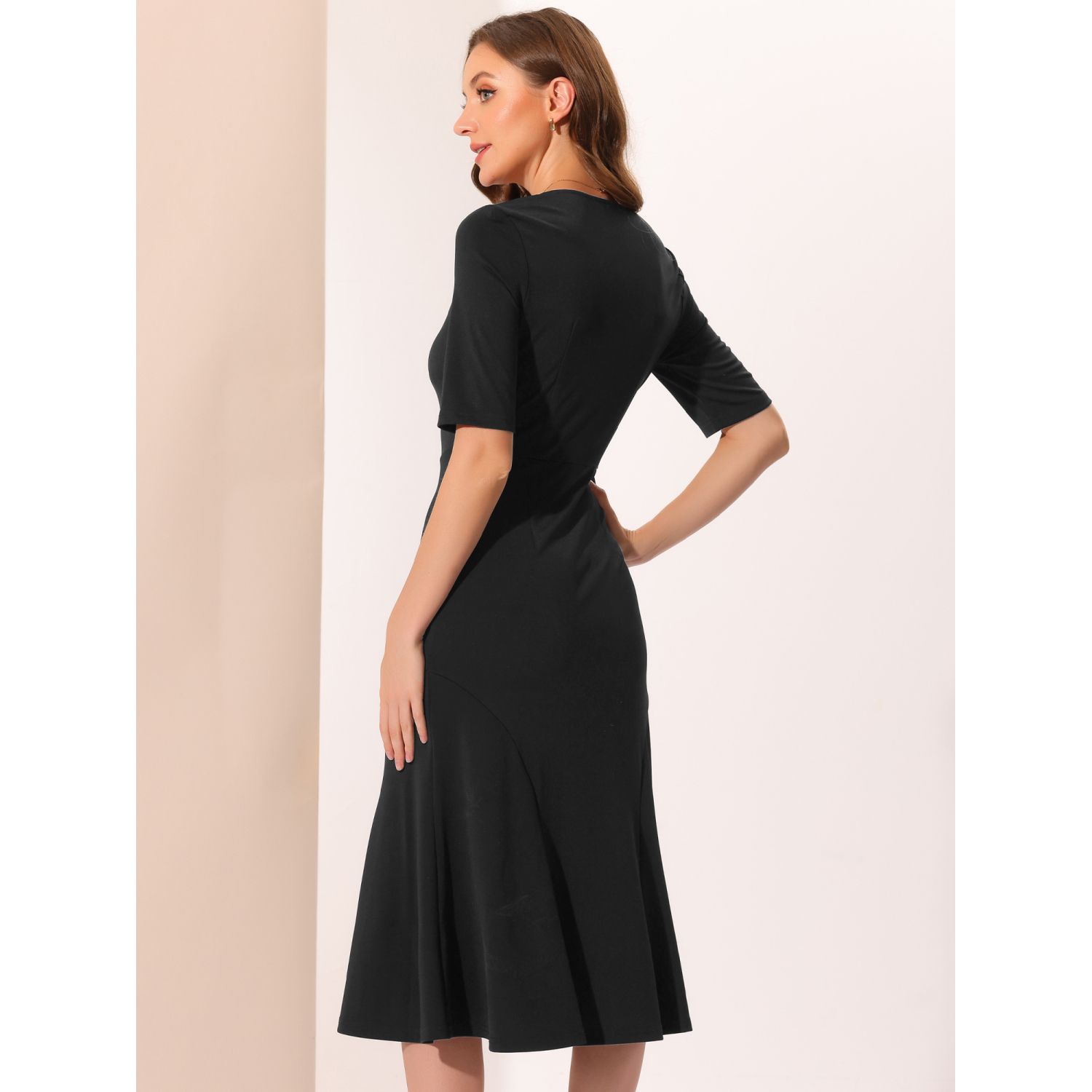 Business Casual Cocktail Dress For Women Elegant Short Sleeve Sheath  Fishtail Dresses