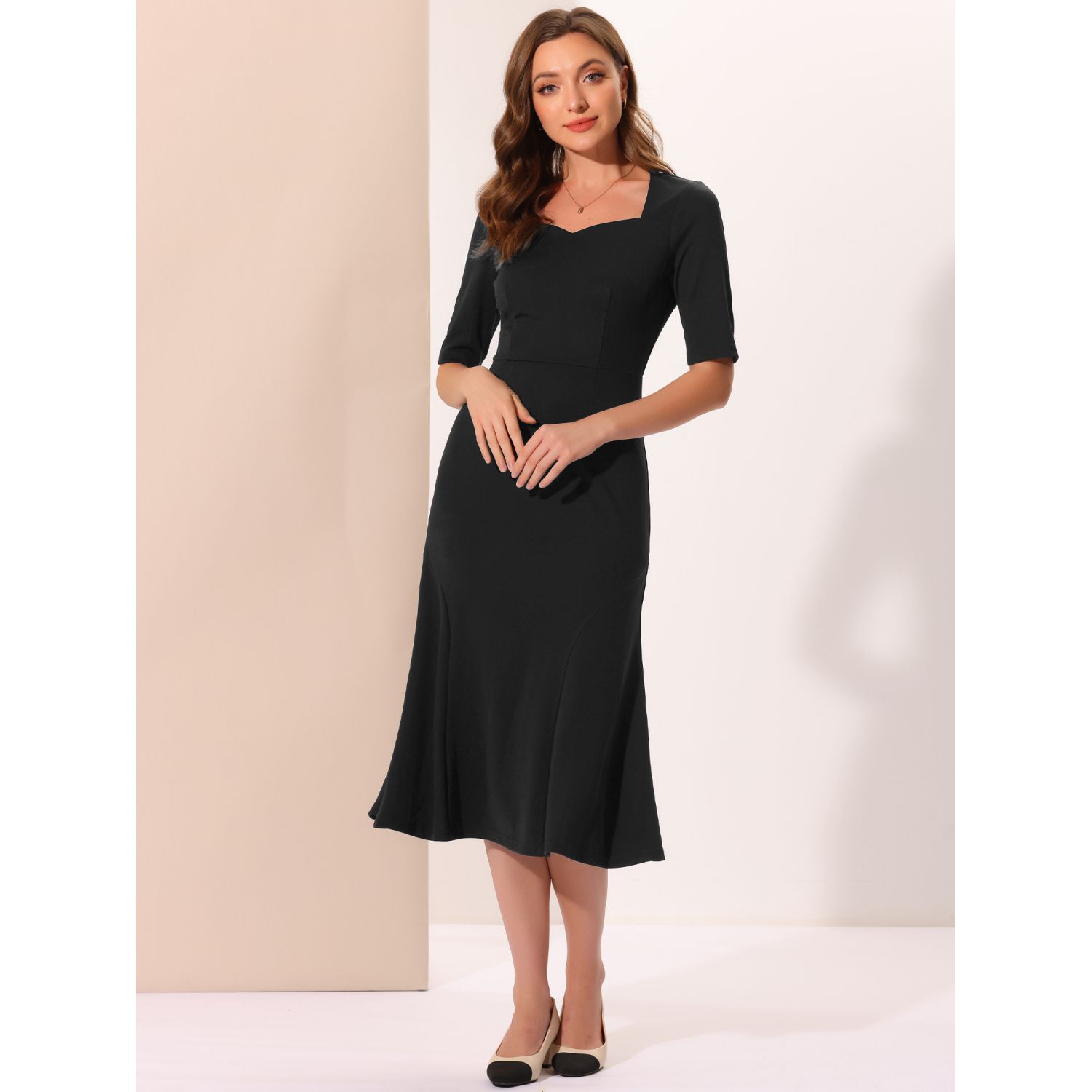 Business Casual Cocktail Dress For Women Elegant Short Sleeve Sheath  Fishtail Dresses