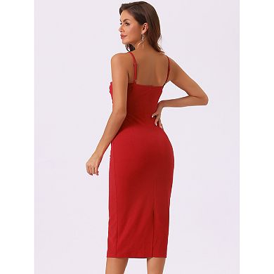 Spaghetti Straps Dress For Women Sleeveless Ruched Twist Front Pencil Dresses