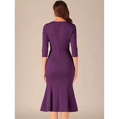 Vintage Bodycon Fishtail Dress For Women 3/4 Sleeve Work Church Cocktail Dresses