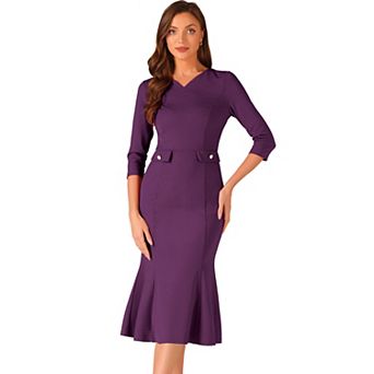 Vintage Bodycon Fishtail Dress For Women 3/4 Sleeve Work Church Cocktail Dresses