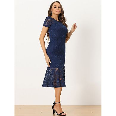 Elegant Lace Dress For Women Short Sleeve Cocktail Party Mermaid Bodycon Dresses