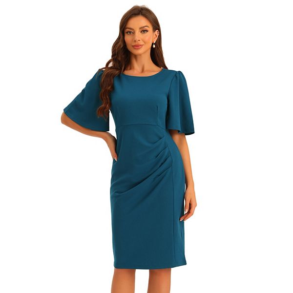 Solid Long Sleeve Ruched Short Dress With O Ring main image 1