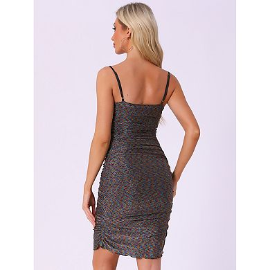 Sparkly Glitter Dresses for Women Party Spaghetti Strap Bodycon Ruched Dress