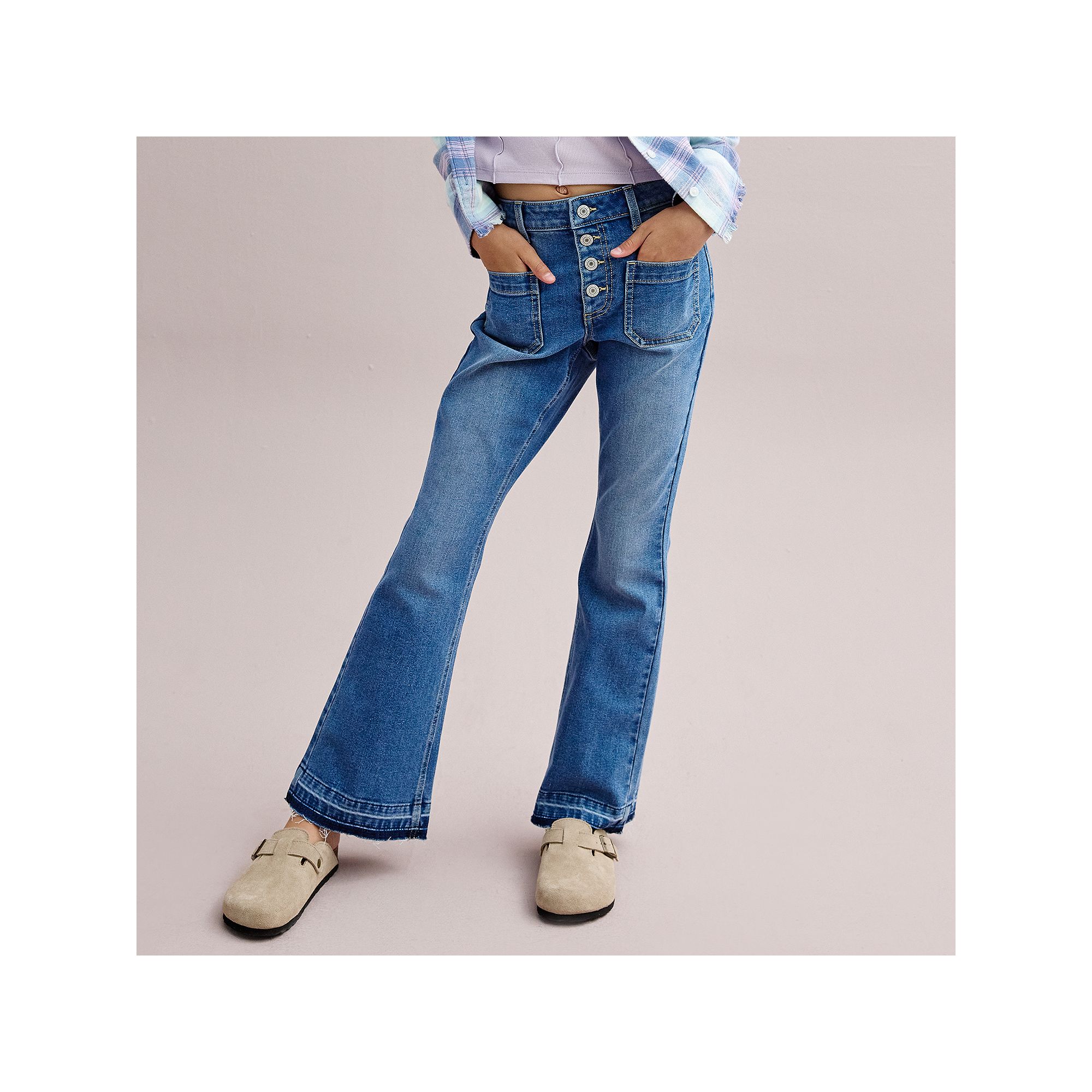 Girls 6-20 SO® High Rise Patch Pocket Flare Jeans in Regular & Plus, Girl