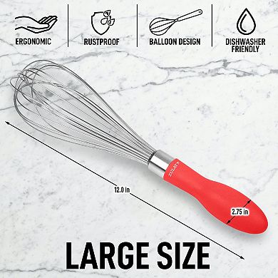 Zulay Kitchen Stainless Steel Balloon Whisk 12 Inch with Non-slip Silicone Handle