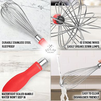 Zulay Kitchen Stainless Steel Balloon Whisk 12 Inch with Non-slip Silicone Handle
