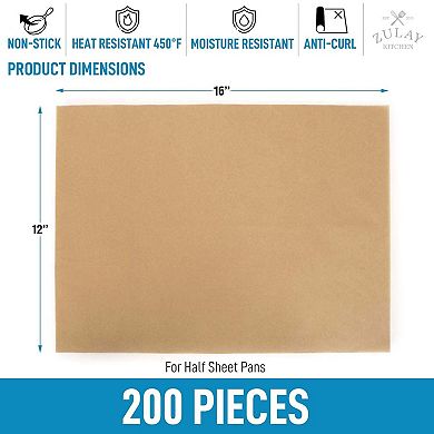 Zulay Kitchen 200 Pcs Parchment Paper Sheets - 12x16 Inch Unbleached Non-stick Baking Paper for Oven